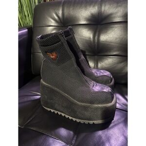 90s Y2K Leather LUICHINY Platform Mesh Boots Shoes Gothic Spain Women's SZ 8